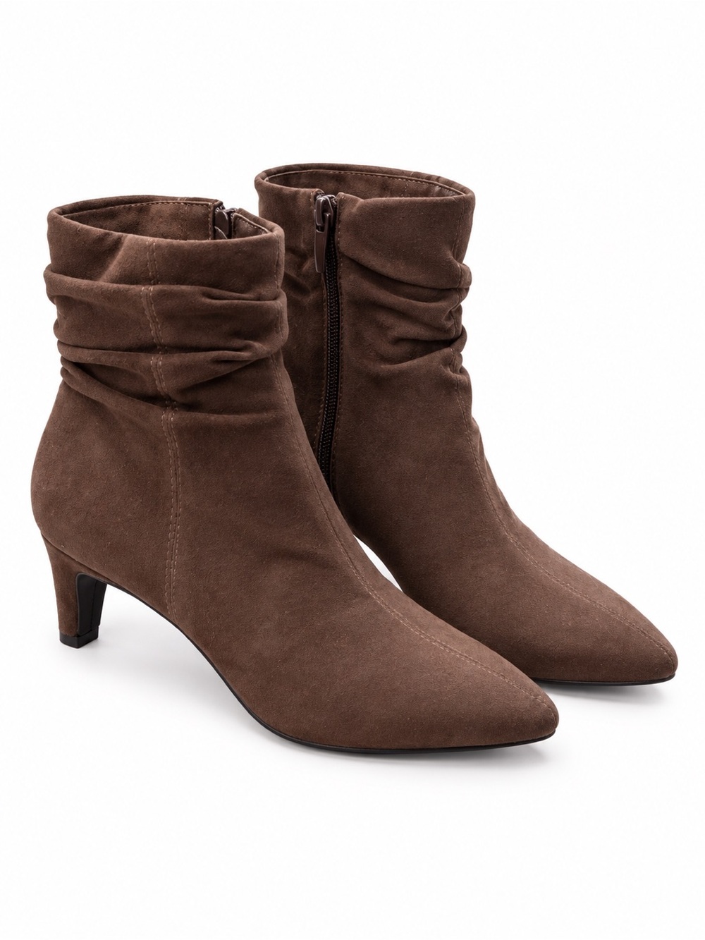 Andiamo Brown Faux Suede Slouch Ankle Boots Pointed Toe Kitten Heel 6.5